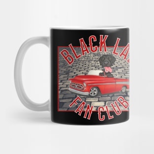 Cute Funny Black Lab in Vintage Red Pickup Truck Mug